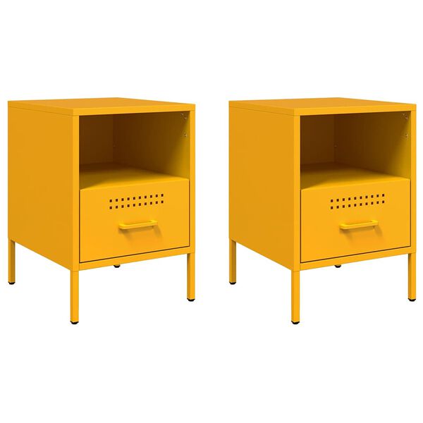 vidaXL Bedside Cabinet Set of 2 Mustard Yellow Cold-Rolled Steel