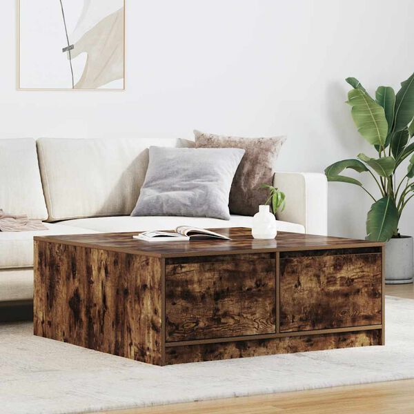 vidaXL Coffee Table Smoked oak Engineered wood 39.4 x 39.4 x 15.7 in