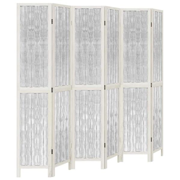 vidaXL Room Divider 6 Panels White Solid Wood Paulownia