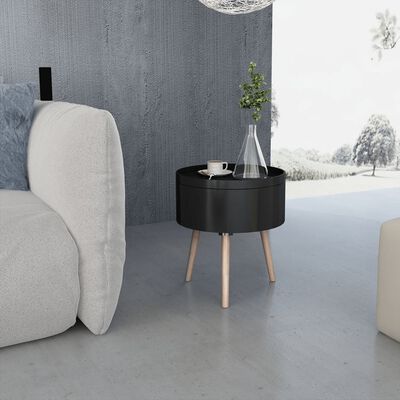vidaXL Side Table with Serving Tray Round 15.6"x17.5" Black