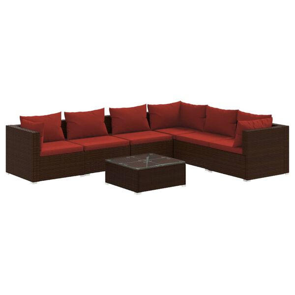 vidaXL Garden Lounge Set Brown PE rattan, powder-coated steel, glass