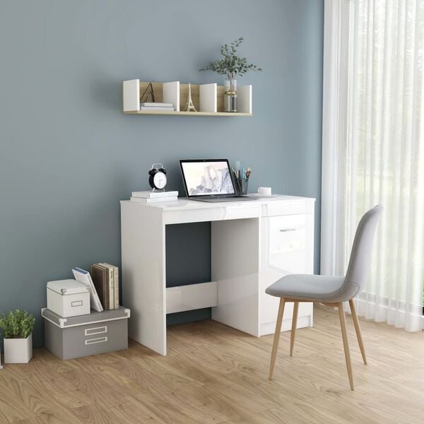 vidaXL Desk High gloss white Engineered wood 39.4x19.7x29.9 in Desk