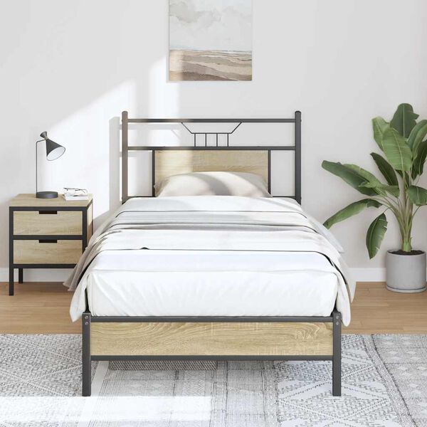 vidaXL Bed Frame Sonoma Oak Engineered wood and steel Twin Bed Frame