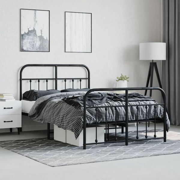 vidaXL Bed Frame Black Powder-Coated Steel Double Bed Frame