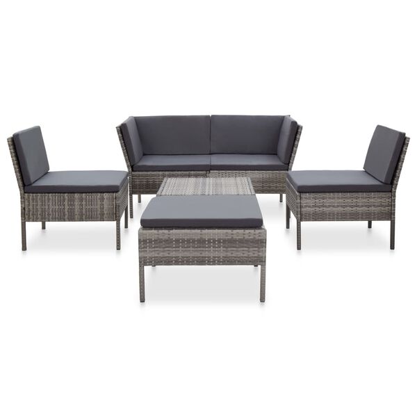 vidaXL Garden Lounge Set Gray Poly Rattan, Powder-Coated Steel, Polyester
