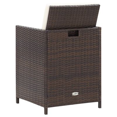 Rattan storage bench with beige cushion and metal handle opening