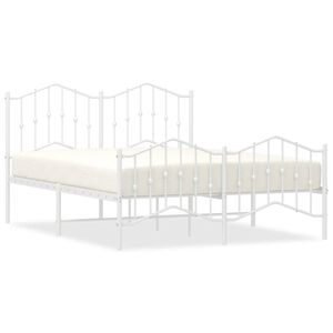vidaXL Bed Frame White Powder-Coated Steel 53.1x74.8 in Bed Frame
