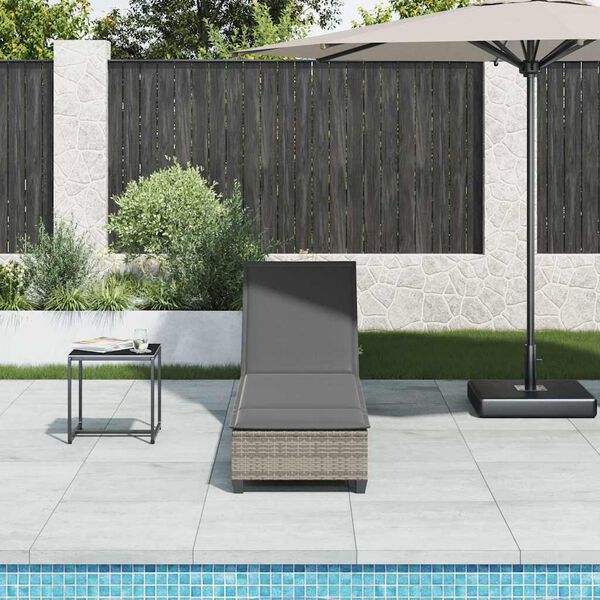 vidaXL Sun Lounger with Cushions Grey 55x200x25,5cm Poly Rattan