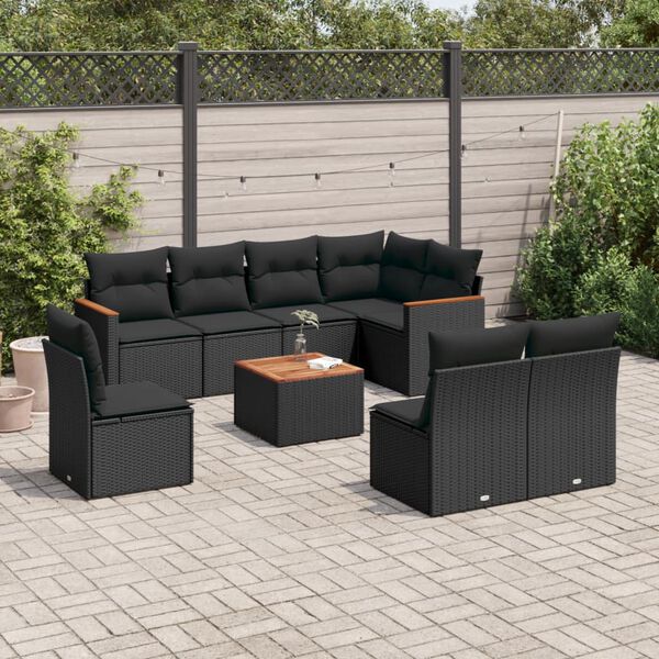 vidaXL Garden Sofa Set Black PE rattan Large Removable Covers