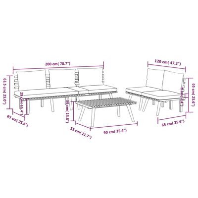 vidaXL 4 Piece Patio Lounge Set with Cushions Solid Acacia Wood