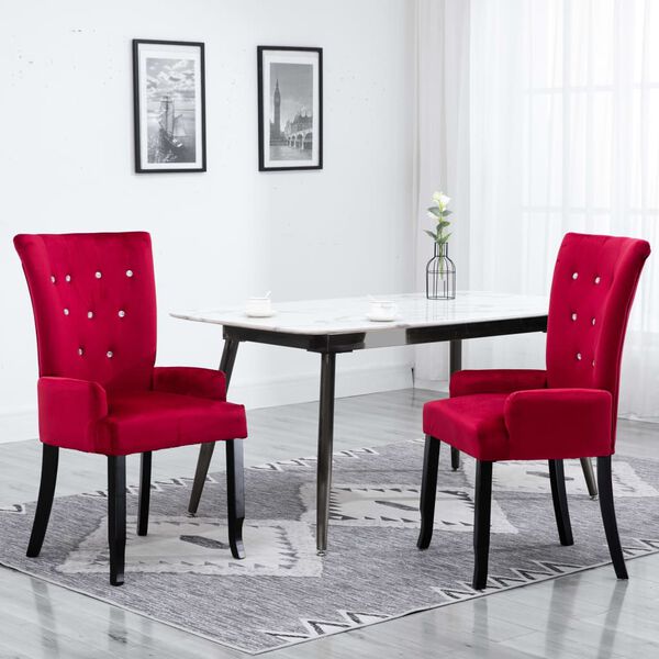 vidaXL Dining Chair with Armrests Red Velvet