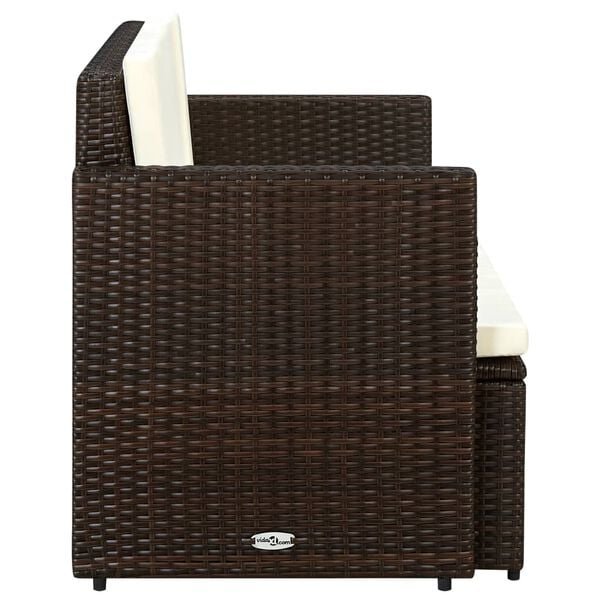 vidaXL Sofa Brown, Cream White PE Rattan, Steel, Foam, Polyester 2-Seater