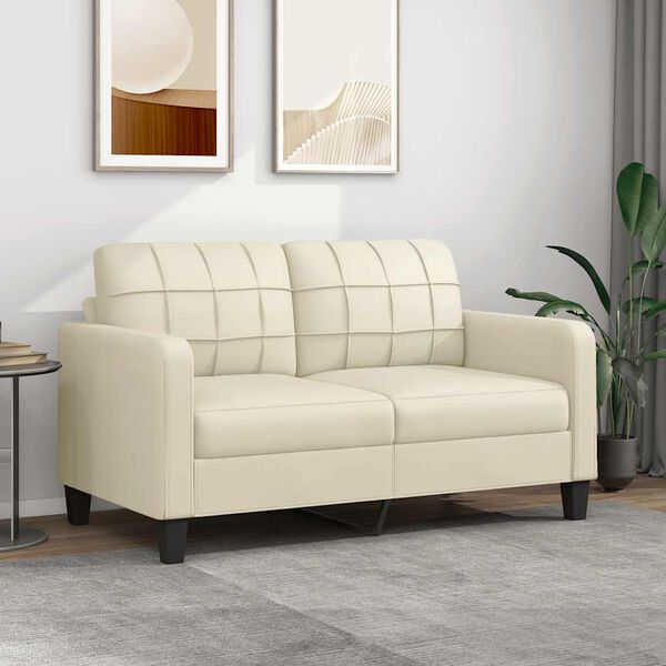 vidaXL 2-seater Sofa Cream Faux leather, Foam, Metal 55.1 in seat width