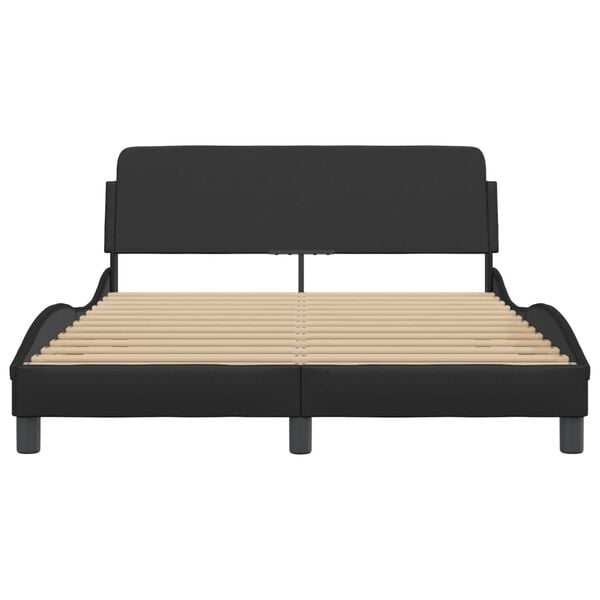 vidaXL Bed Frame Black Faux leather with metal and solid pine wood Double