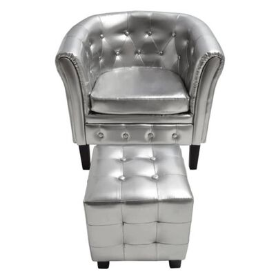 vidaXL Tub Chair with Footstool Silver Faux Leather