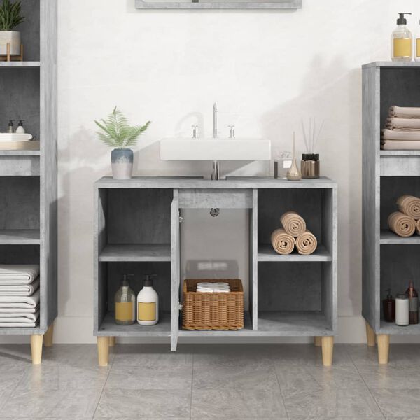 vidaXL Sink Cabinet Concrete grey Engineered wood, solid eucalyptus wood