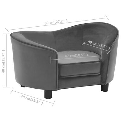 vidaXL Dog Sofa Gray 27.2"x19.3"x15.7" Plush and Faux Leather