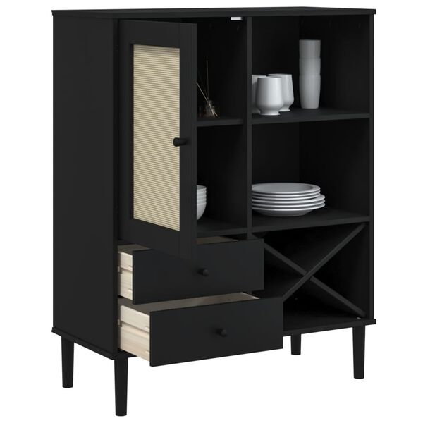 vidaXL Highboard Black Solid pinewood with UV varnish finish, Poly rattan