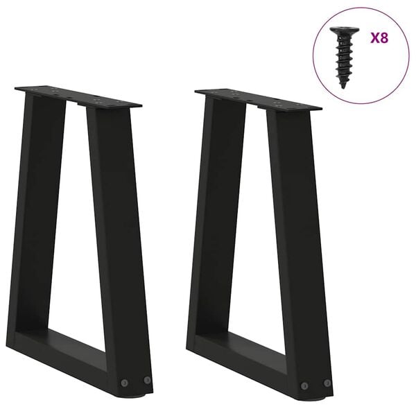 vidaXL Dining Table Leg Set of 2 Black Powder-coated steel Medium