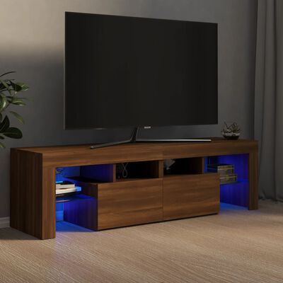 vidaXL TV Stand with LED Lights Brown Oak 55.1"x14.4"x15.7"