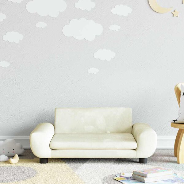 vidaXL Kids Sofa Cream Velvet, Solid Pine Wood, Plastic Mini Kids Sofa