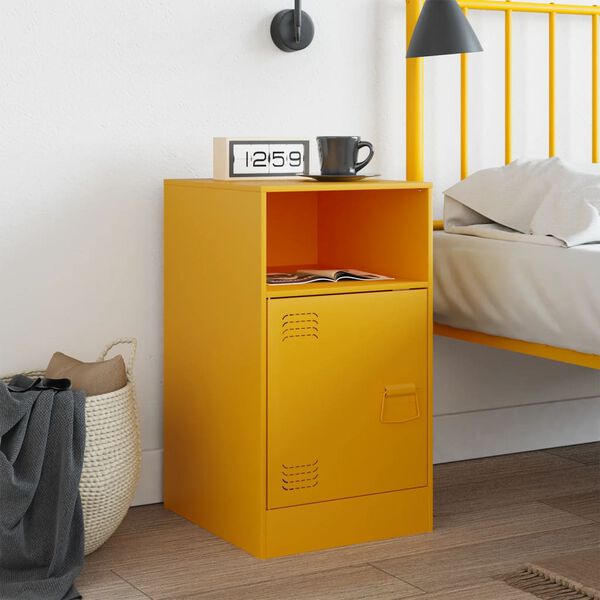 vidaXL Bedside Cabinet Mustard Yellow Cold-rolled steel Medium Storage