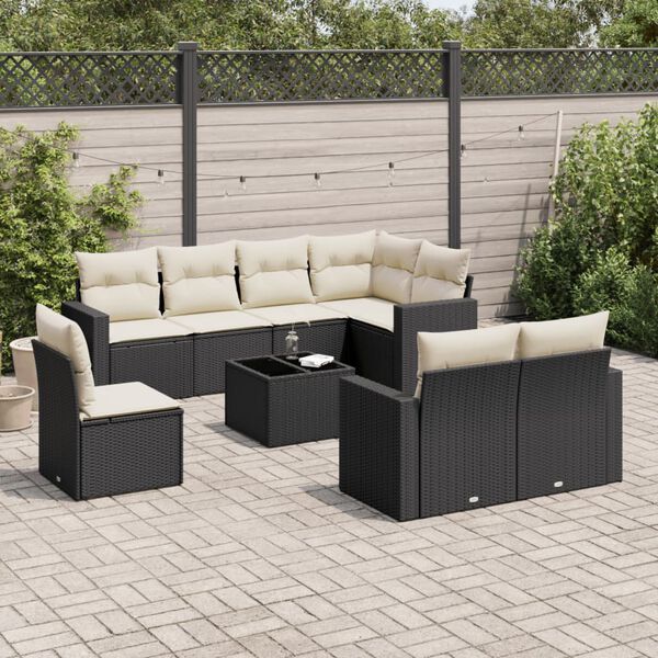 vidaXL Garden Sofa Set Black and Cream White PE Rattan Modular Modular
