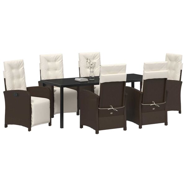 vidaXL Garden Dining Set with Cushion 7 pcs Brown Poly Rattan