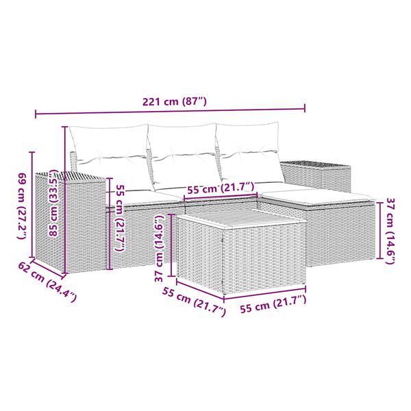 vidaXL Garden Sofa Set Black, Cream White