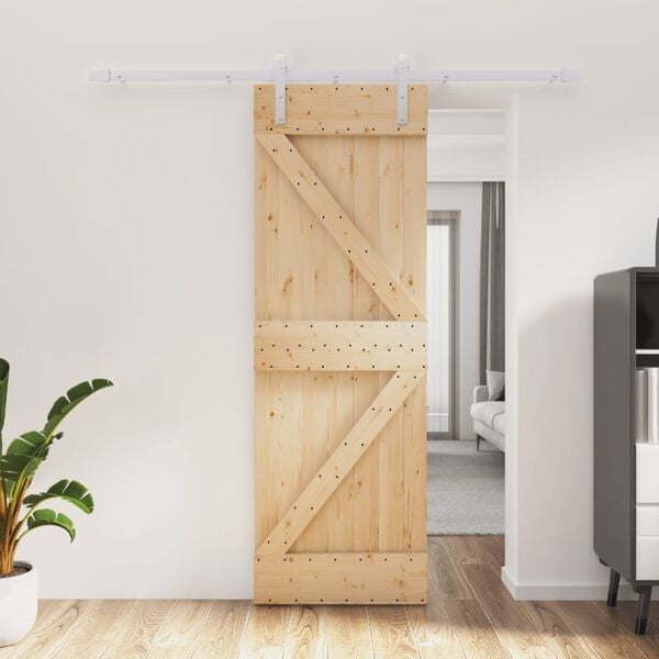 vidaXL Sliding Door with Hardware Set 27.6x82.7" Solid Wood Pine