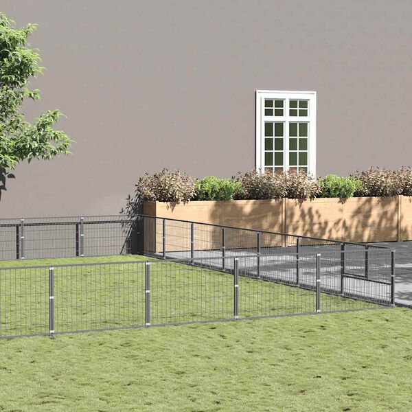 vidaXL Dog Kennel Silver Steel 753.5 square feet Durable Dog Kennel