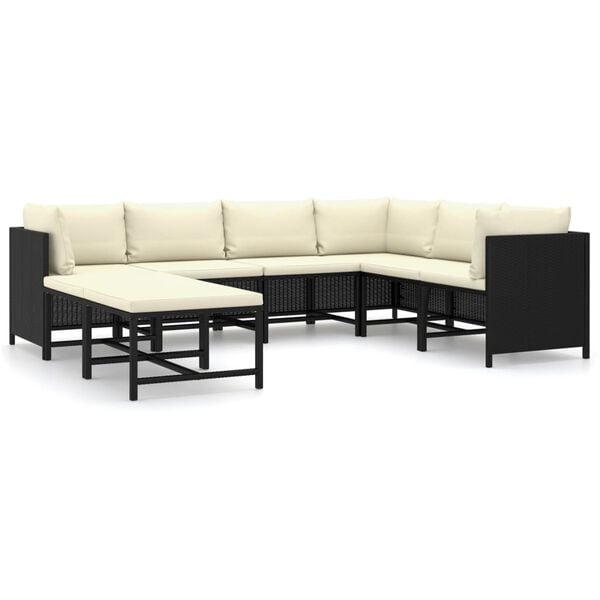 vidaXL Garden Lounge Set Black Polyethylene Rattan Modular
