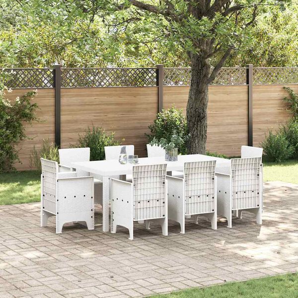 vidaXL Garden Dining Set 9 pcs White Polt rattan