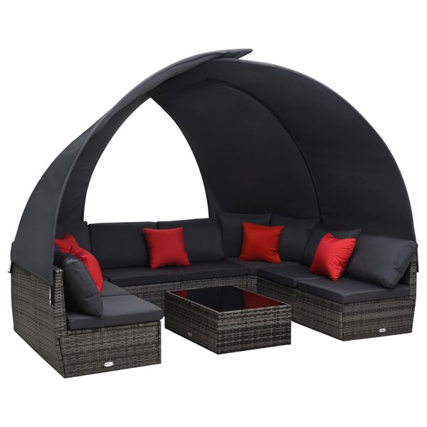 vidaXL 9 Piece Patio Lounge Set with Canopy Poly Rattan Anthracite
