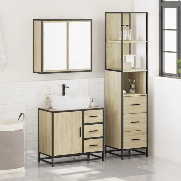 vidaXL Bathroom Furniture Set Sonoma Oak Engineered wood, Metal Large