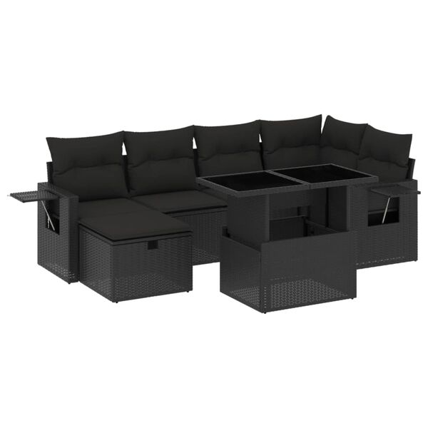 vidaXL Garden Sofa Set Black PE rattan, Powder-coated steel