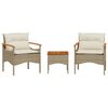 vidaXL 3 Piece Patio Sofa Set with Cushions Beige Poly Rattan
