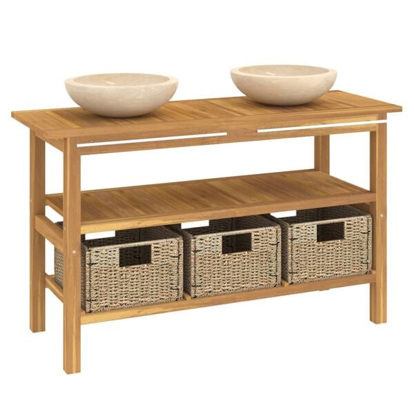 vidaXL Vanity Cabinet With Sink Cream Teak Wood Medium