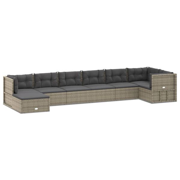 vidaXL Garden Lounge Set Grey PE rattan, powder-coated steel Modular