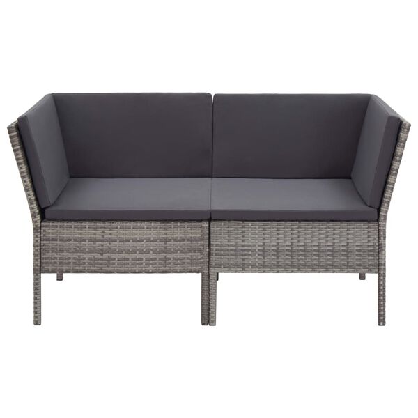 vidaXL Garden Lounge Set Gray Poly Rattan, Powder-Coated Steel, Polyester