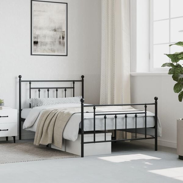 vidaXL Bed Frame Black Powder-Coated Steel Twin Bed Frame Rectangular