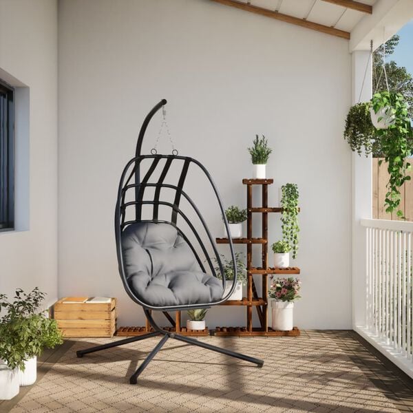 vidaXL Hanging Egg Chair Anthracite and Black Steel, Polypropylene Large