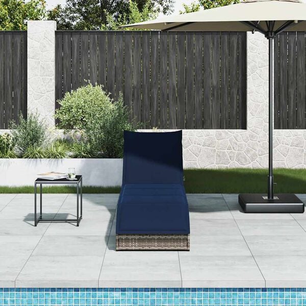 vidaXL Folding Sun Lounger Grey PE rattan Standard Foldable