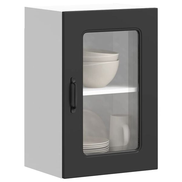 vidaXL Kitchen Wall Cabinet Black Engineered wood and glass Medium