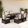 vidaXL 7 Piece Patio Dining Set with Cushions Brown Poly Rattan