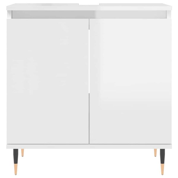 vidaXL Bathroom Cabinet Glossy White Engineered Wood, Metal Medium
