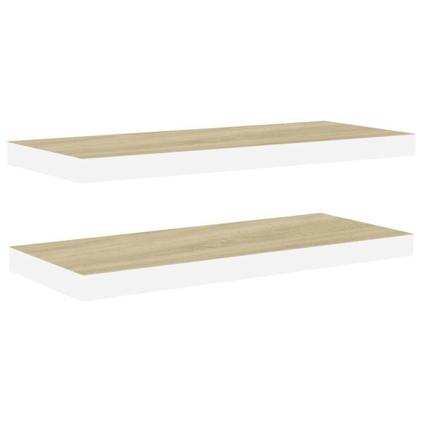 vidaXL Wall Shelf Set of 2 Oak and white Honeycomb MDF 23.6x9.3x1.5 in