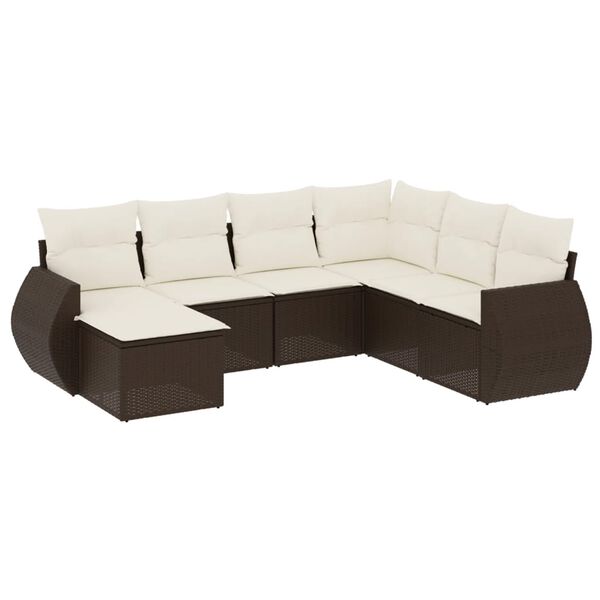 vidaXL Garden Sofa Set Brown PE Rattan, Powder-Coated Steel, Polyester