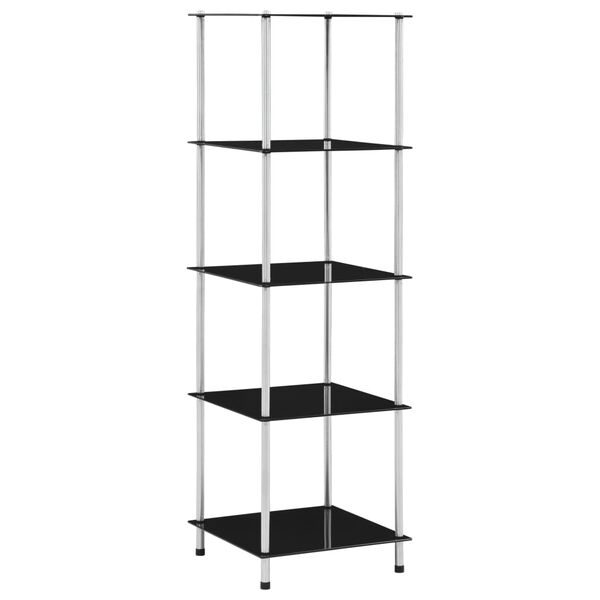 vidaXL Shelf Black Tempered Glass, Stainless Steel 5-Tier Shelf Square
