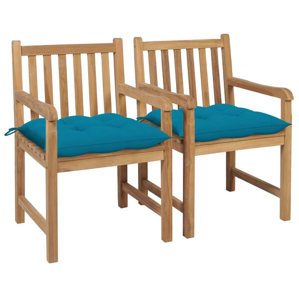 vidaXL Patio Chair Set of 2 Light Blue Teak Wood, Polyester Standard